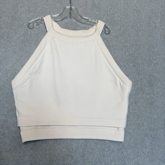 Aerie Women's White Ribbed Crop Top Tank Size XXL High Neck Lounge Bralette - Picture 9 of 15